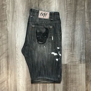 Live Fast Die Young Distressed Slim Jeans - 36x32